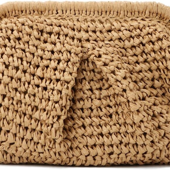 Straw Clutch Purses for Women Small Woven Dumpling Bag Summer Beach Clutch Wicke